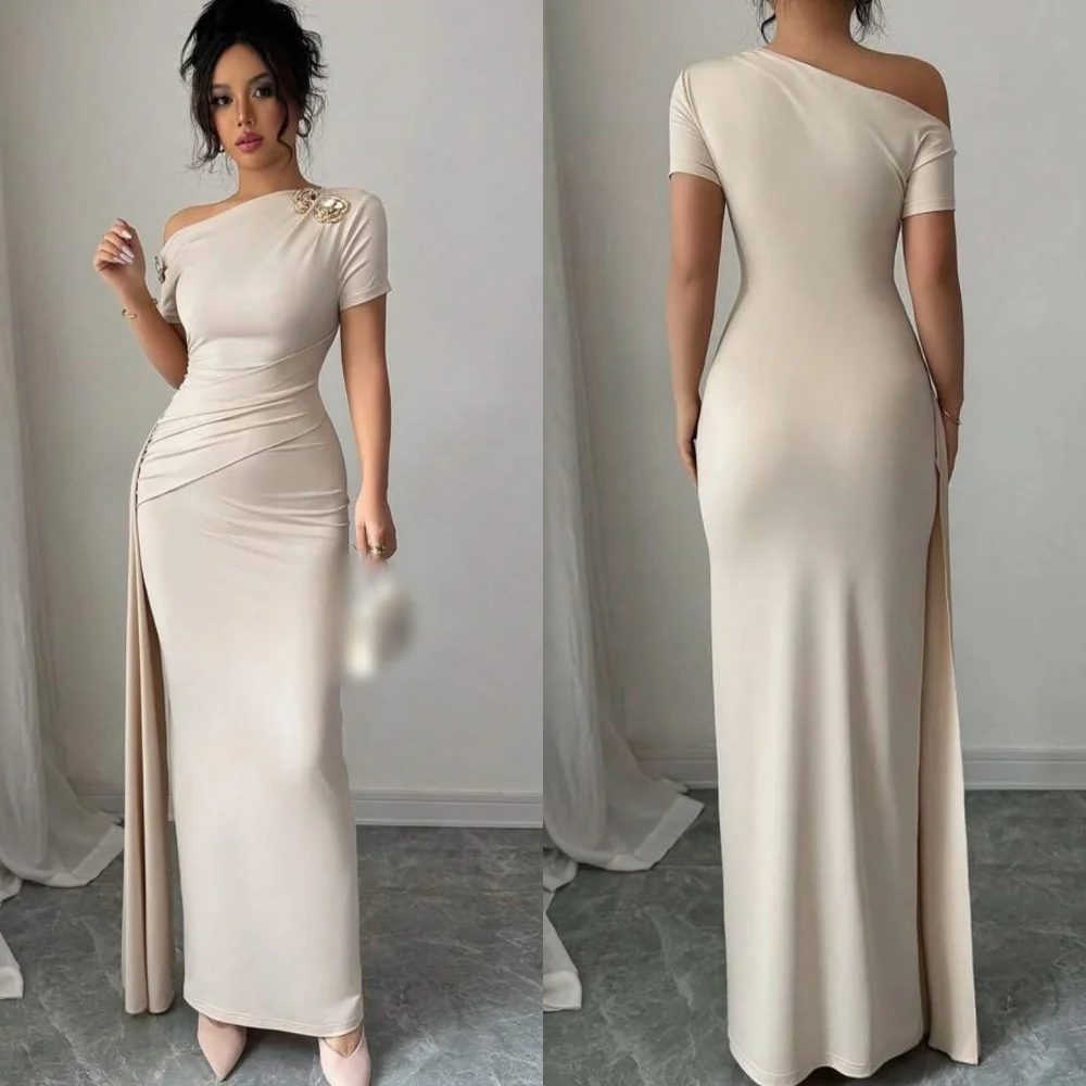 

Customized Modern Style Jersey Sequined Pleat A-line Off-the-shoulder Long Dresses Bespoke Occasion Classic