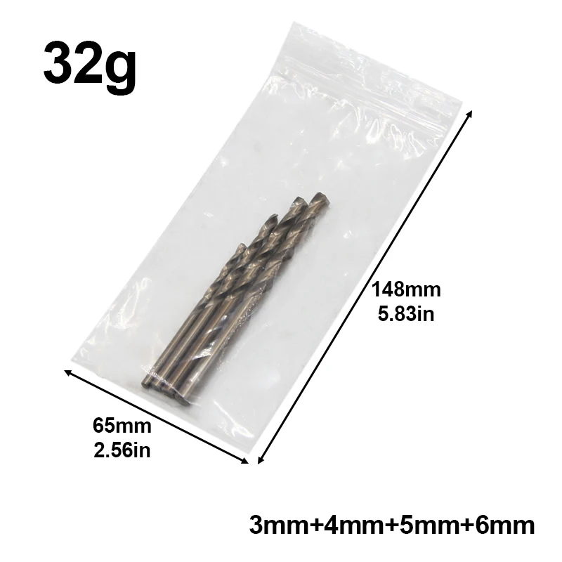 Zestaw 4 szt. wierteł krętych z prostym trzpieniem, w pełni wydrążonych, żółtych, palonej wykończeniowej obróbki, o średnicy 3-6 mm, do wiercenia otworów w latarkach i innych narzędziach. — zdjęcie 3