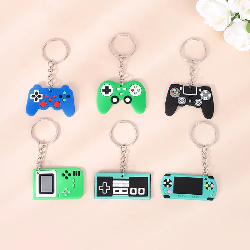 12PCS PVC Game Machine Keychain Keyring Cute Gamepad Joystick Key Chain Keychains Bag Car Hanging Fit Men Boy Keys