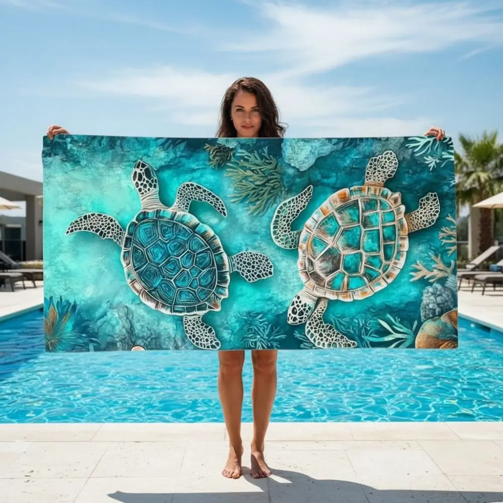 Portable Microfiber Sea Turtle Beach Towel Shore Stylish Absorbent Beach Blanket Quick-drying Skin-friendly Bath Towel Pool
