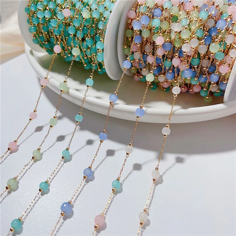 1meter Natural Stone Opal Bead Link Chains Lot Copper Metal Necklace Bracelets Chains Bulk for Diy Jewelry Making Accessories