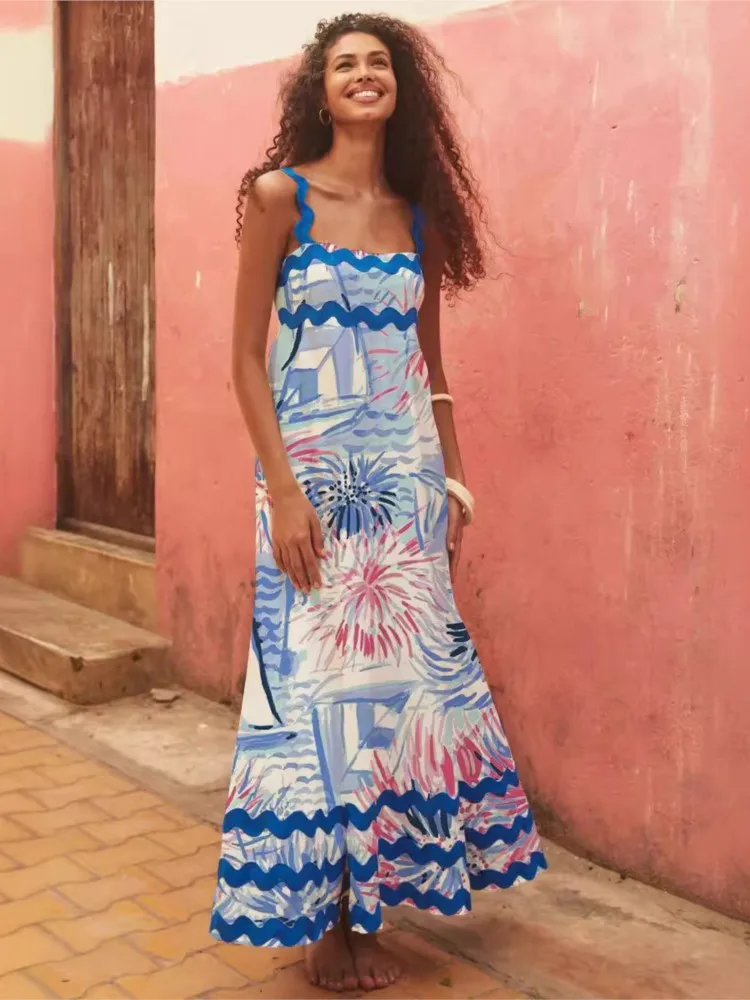 

Summer Cover Ups Women Swimsuit Spaghetti Strap Robes Bathing Suit 2026 New Flower Printing Beach Holiday Maxi Dresses Cover-Up