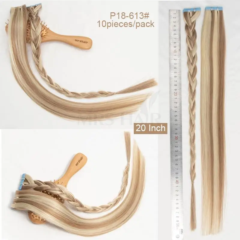 MRS HAIR Pita Tak Terlihat Ekstensi Rambut Pita Terikat Tangan Dalam Ekstensi Rambut Rambut Manusia Ekstensi Pita Perekat Alami 10 Buah/Pak