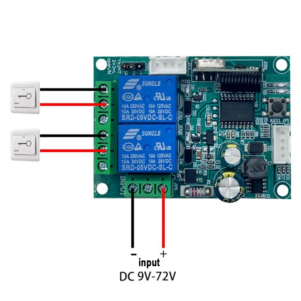 リミットスイッチ付き DC 9-72V 12V 24V ガレージゲートドア受信機 2 リレードアオープナー & 433MHz ハンドヘルド送信機学習コード