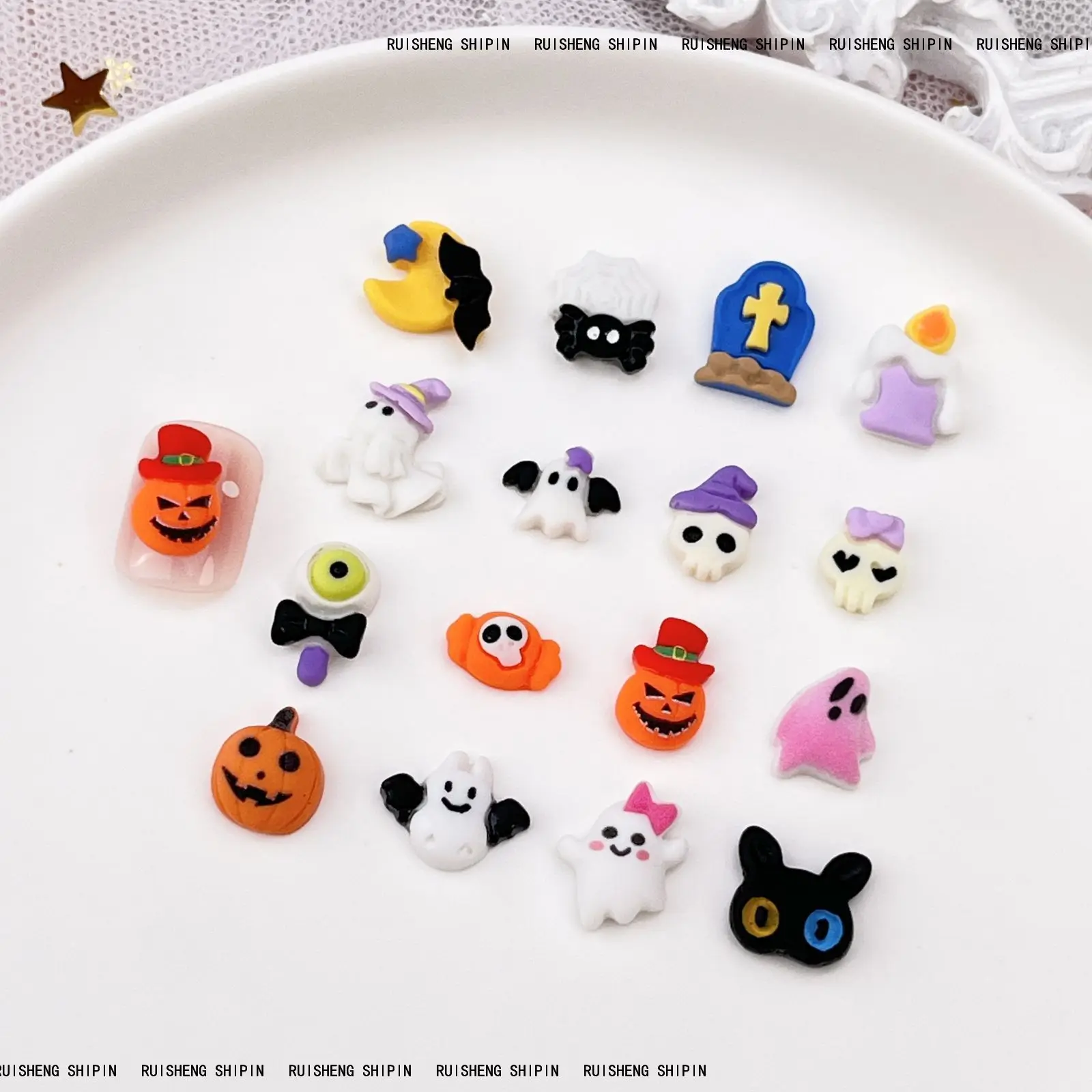 20pcs miniso ghost cartoon nail charms for diy nail making kawaii cute resin nail art decoreation