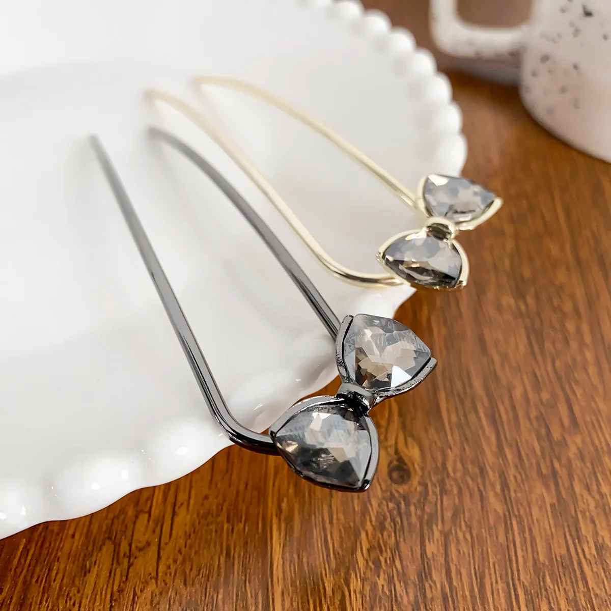 Premium Diamond Bow Alloy Hairpin Elegant U-shaped Hairpin Hairpin Disc Hairpin