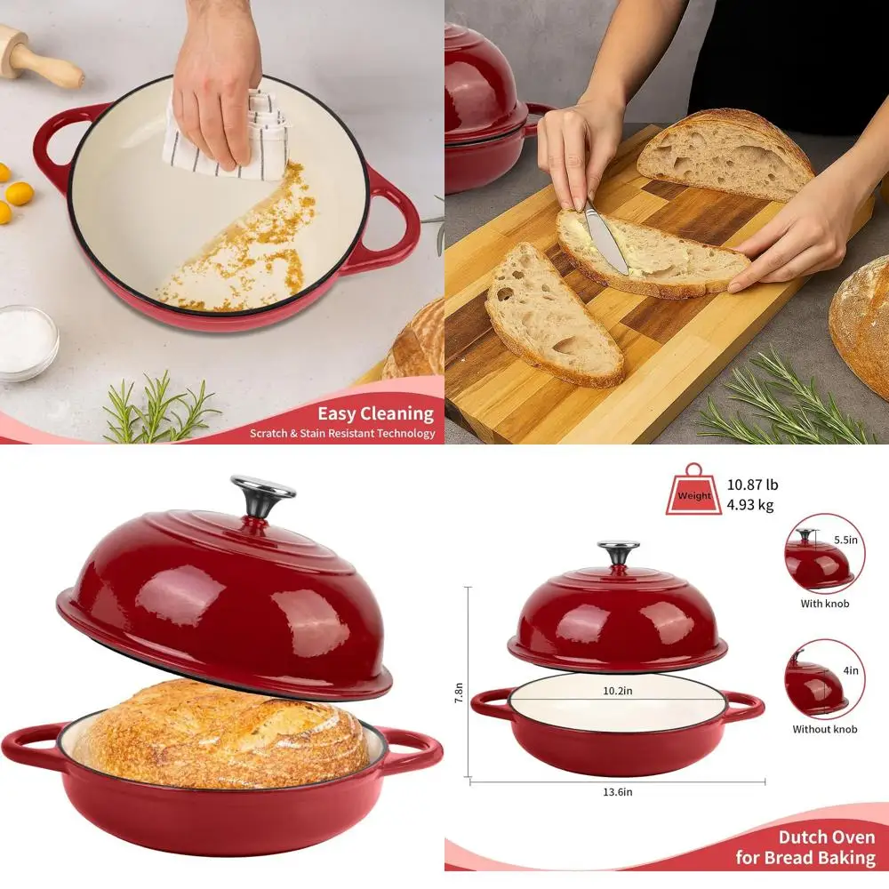 

Enameled Cast Iron Bread Dutch Oven, 5.4 Quart, Perfect for Sourdough, Oven Safe to 500°F, 25 cm Red