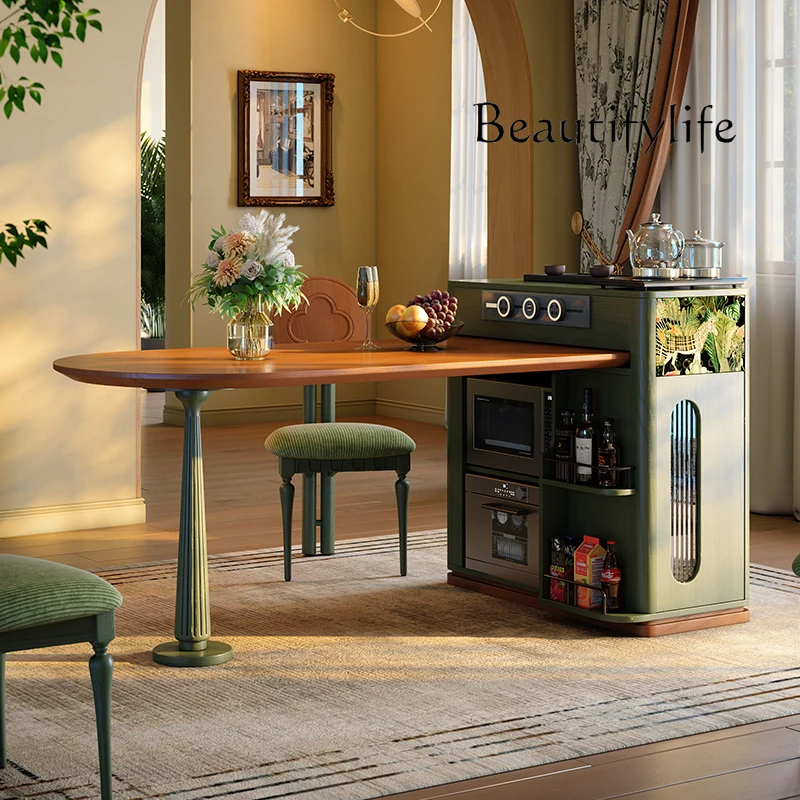 

High-end tea table tea table solid wood island integrated household retractable living room household tea