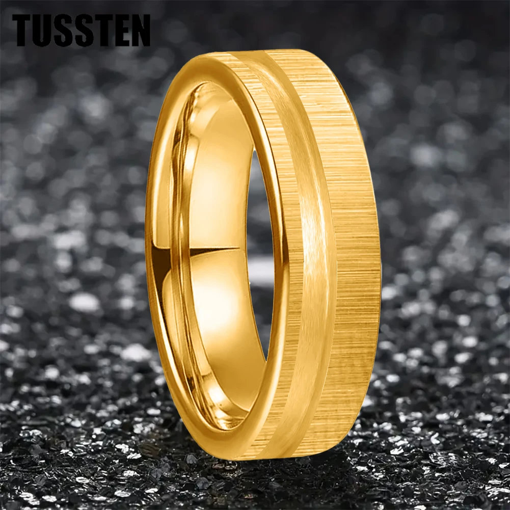 TUSSTEN 6MM Plane Tungsten Blank Core Ring for Customized Inlay with 1.5mm Offset Groove Pipe Cut Matte Comfort Fit