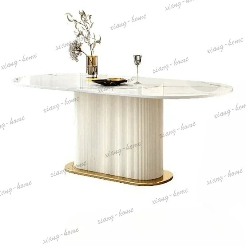 LSCream Wind Rock Slab Dining Table Combination Modern Simple Oval Light Luxury Dining Room Tables With 6 Chairs Home Furniture
