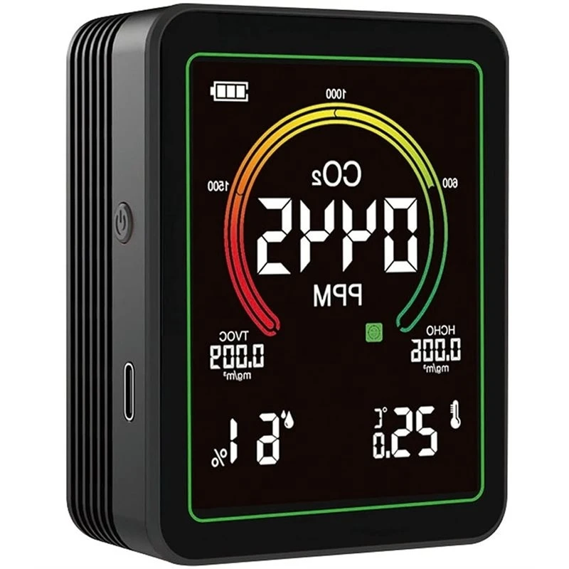 abxd-リアルタイム-co2-検出用、5-in-1-ポータブル室内空気質モニター検出器、co2-温度湿度-hcho-tvoc-用