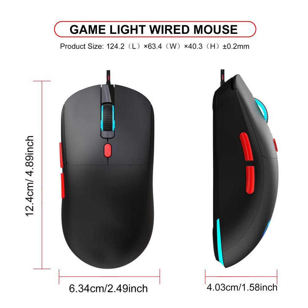 Mouse ergonômico com fio, retroiluminado com fio, alta precisão, 3600 DPI, ratos para PC, laptop, desktop, notebook, atacado