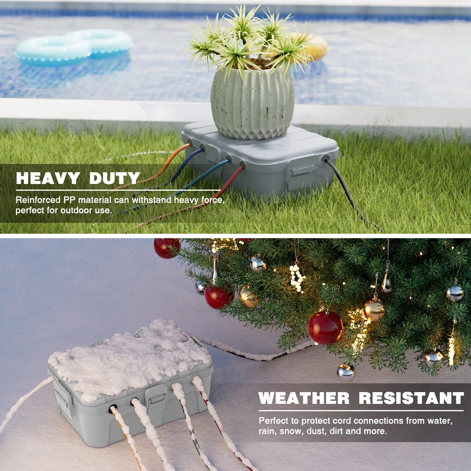 Large IP54 Weatherproof Outdoor Electrical Box Cover Durable Weather Resistant Junction Box for Extension Cords Lights Power Str