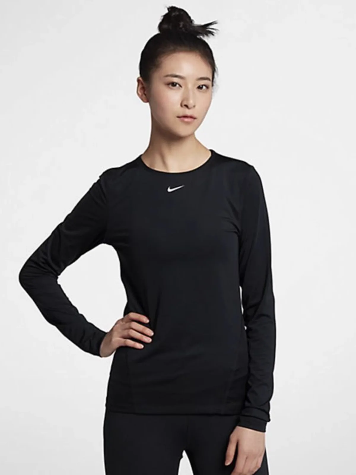 Nike-ropa deportiva de manga larga para mujer, transpirable con cuello redondo de alta elasticidad prenda deportiva, secado rápido, ideal para Yoga