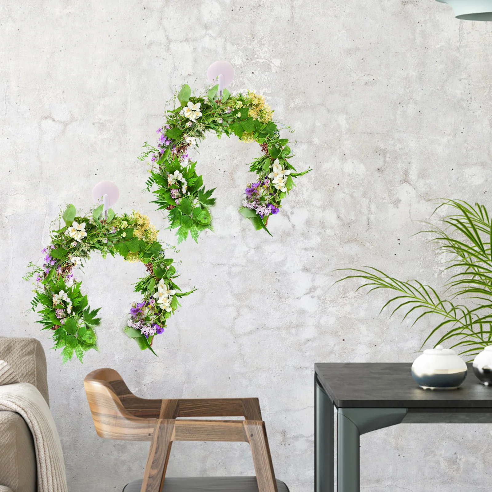 

2pcs Natural Rattan Wreath Frame Moon Shaped Diy Christmas Craft For Home Wall Decor Holiday Party Floral Arrangement Hanging