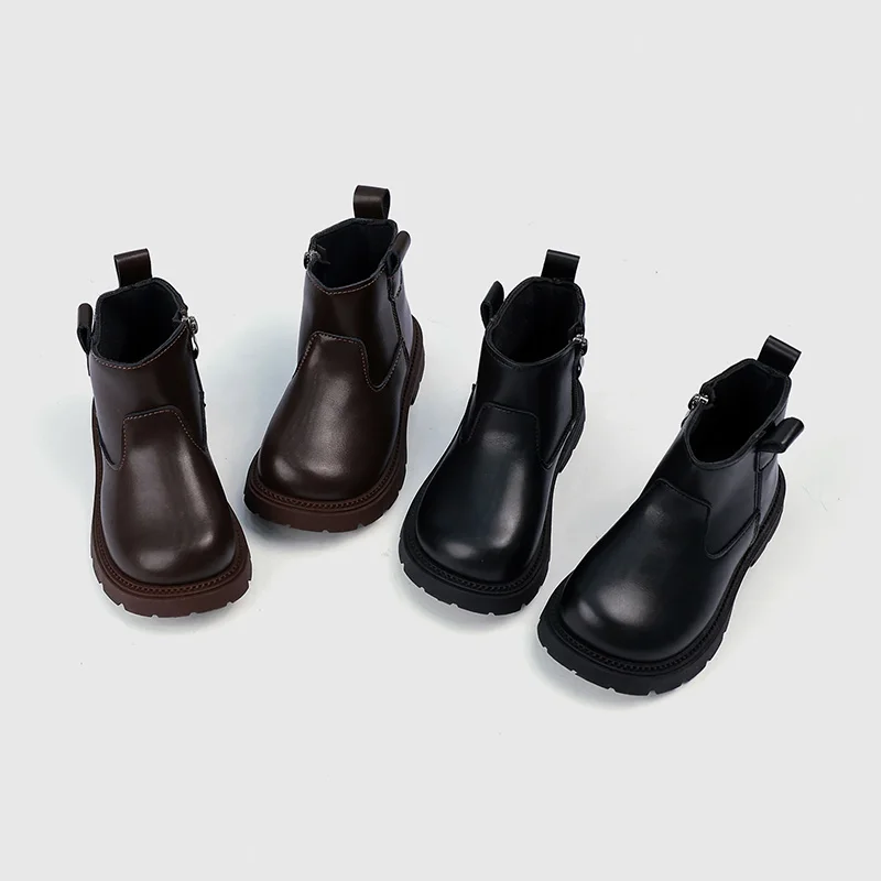 Mumoresip Spring Autumn Children Retro Boots Simple Boys Girls Ankle Boots Solid Color Breathable Kids Platform Leather Boots