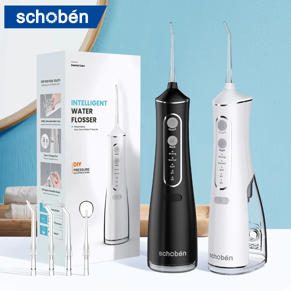 

Schoben Original Electric Oral Irrigator Dental Water Flosser 1400 Times/Min Portable Teeth Flusher Water Pick Tooth Cleaner