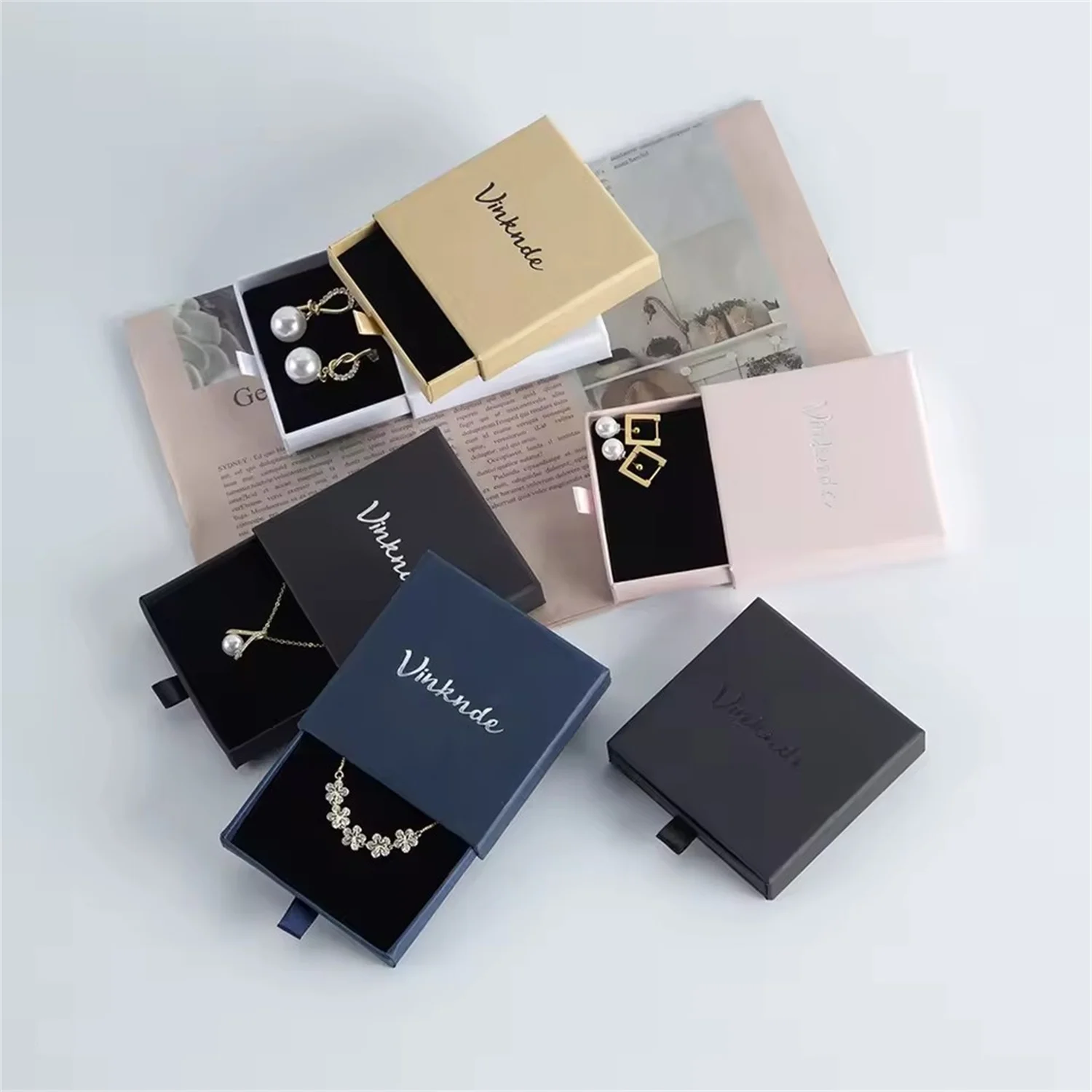 

24pcs Kraft Paper Drawer Gift Box For Wedding Birthday Party Custom Logo Jewelry Necklace Earring Packaging Organizer Case Box