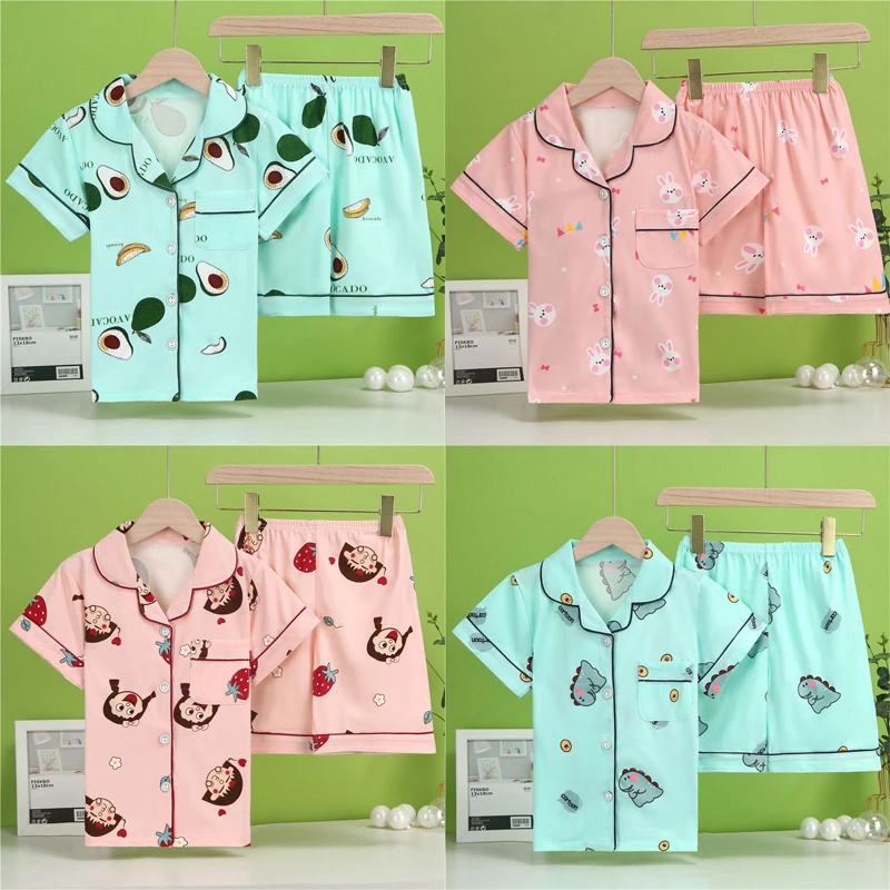 2 4 6 8 10 Years Kids Pjs Sets Summer Pajamas for Children Boys Sleepwear Baby Pyjamas Short Sleeves Girl Sets Cotton Nightwear