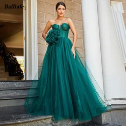 Bafftafe A Line Green Tulle Prom Dresses 3D Flower Formal Special Party Dress Floor Length Long Evening Gowns Customized