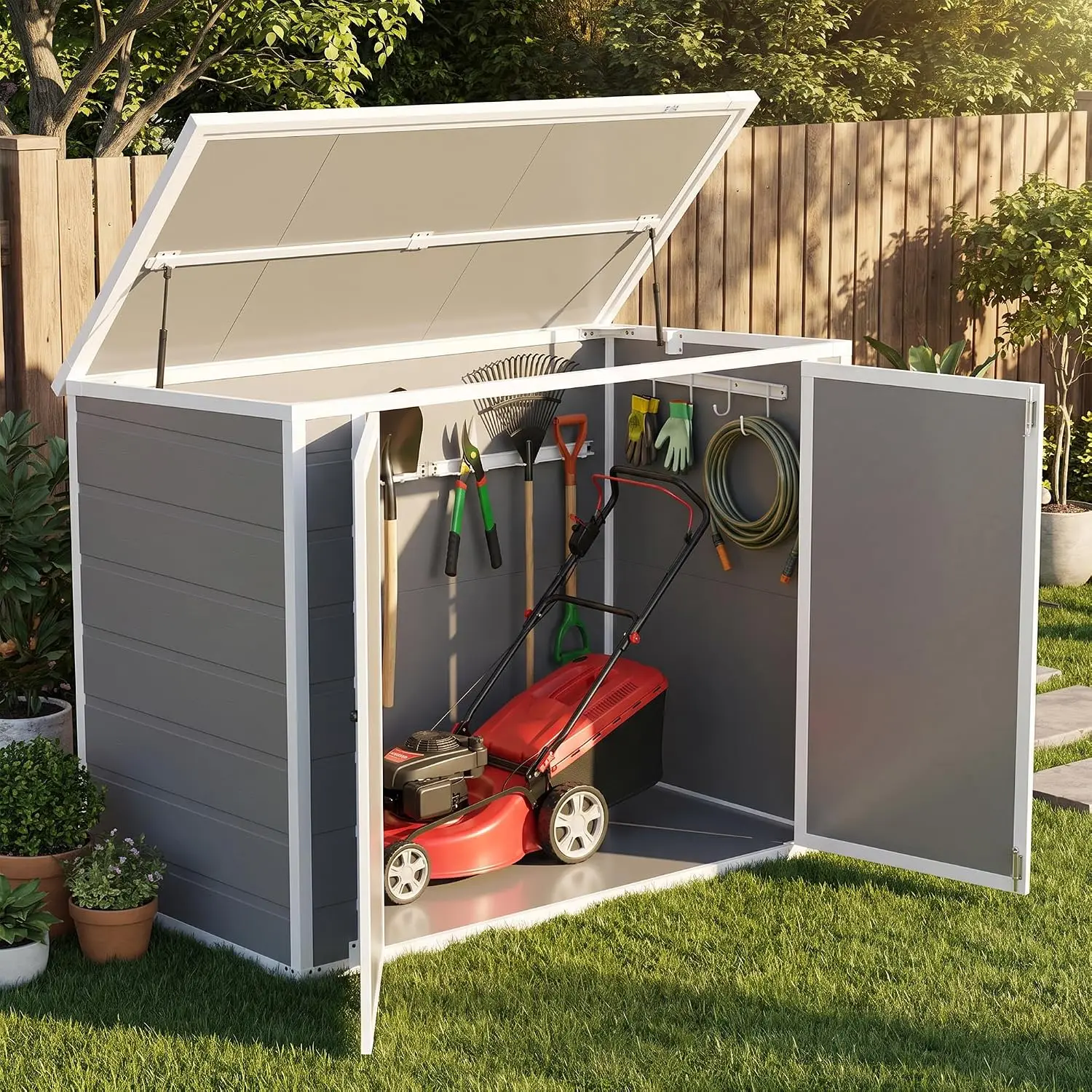 42 Cu Ft Resin Outdoor Storage Shed for Trash Cans & Garden Tools, Customized