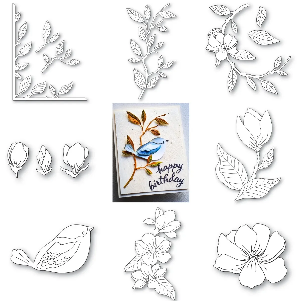 New Magnolia Flowers Leaves Bird Metal Cutting Dies Scrapbooking Embossed Paper Card Album Diy Craft Template Decoration