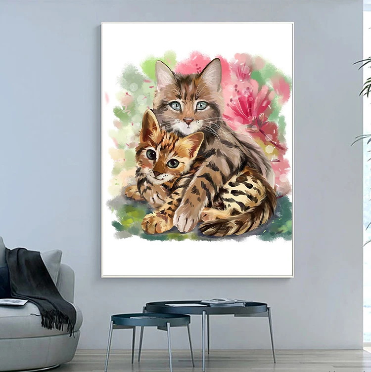 Cat's daily activities Mosaic Diamond Painting play with friends write Diamond Mosaic Rhinestone DIY Cross Stitch Decoration