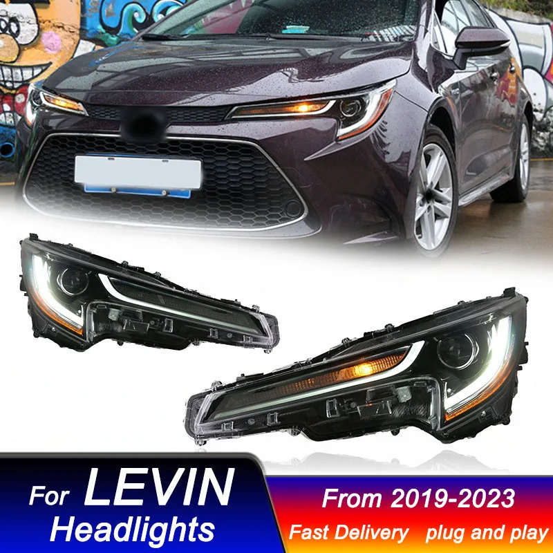 

Автостайлинг фары для Toyota LEVIN 2019-2023 новый стиль полная стандартная Улучшенная динамическая сигнальная лампа DRL Передняя фотолампа в сборе