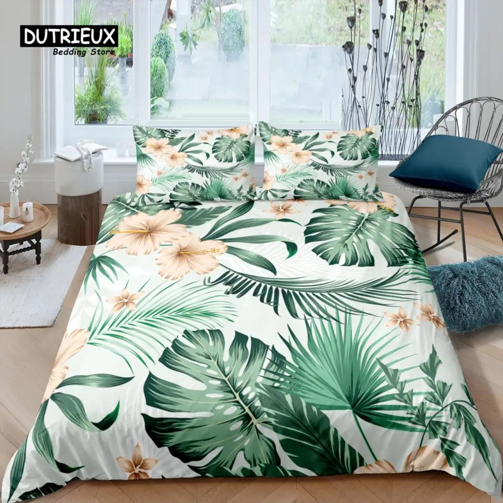 

Home Living Luxury 3D Palm Leaves Bedding Set Flower Duvet Cover Pillowcase Queen and King EU/US/AU/UK Size Comforter Bedding