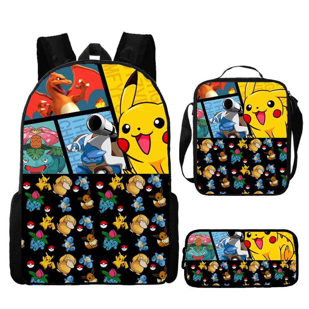 

3pcs ‌Pikachu P‌okémon cartoon Student Backpack High Capacity Versatile Bookbag Pen Bag 2 Piece Set Bookbag Back To School