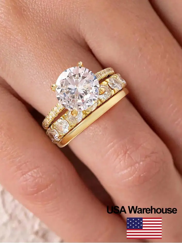 925 فضة أنيقة رائع جولة كامل الزركون خاتم ثلاث قطع مجموعة للنساء المشاركة الزفاف الفاخرة غرامة مجوهرات #1