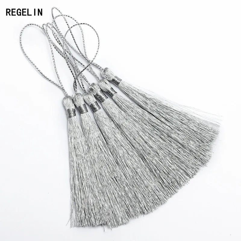 REGELIN Gold/Silver Color Silk Tassel Cord Handmade Rayon Thread Tassels Charms 20pcs 80mm DIY Jewelry Making Findings Materials