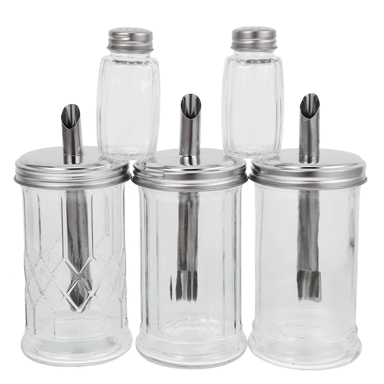 

1Set Seasoning Bottle Oil Dispenser Set Leak-Proof Spout Glass Stainless Steel Kitchen Organizer Sugar Dispenser Pourer
