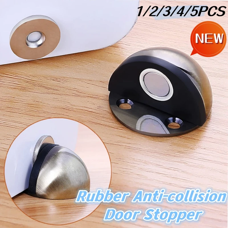 1~5PCS Stainless Steel Magnetic Door Stopper Punch-free Door Touch Magnetic Suction Rubber Semi-circle Anti-collision Door Stops