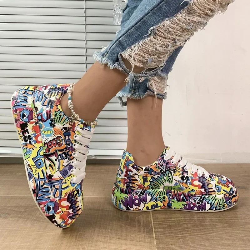 2023 Hot Sale Shoes Female Color Matching Women's Vulcanize Shoes Outdoor Women Sneakers Lace Up Platform Ladies Casual Shoes