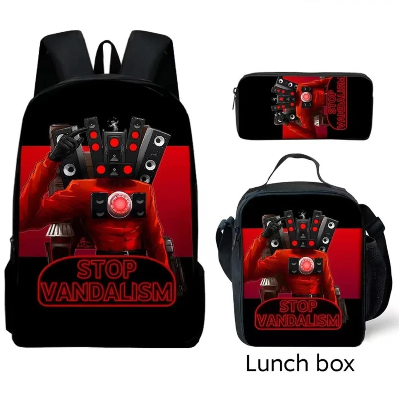 Titan Tv Man Skibidi Toilet Backpack Cartoon School Backpack For Boys Titan Drill Man Camera Man Speakerman Lunch Bag Box Case