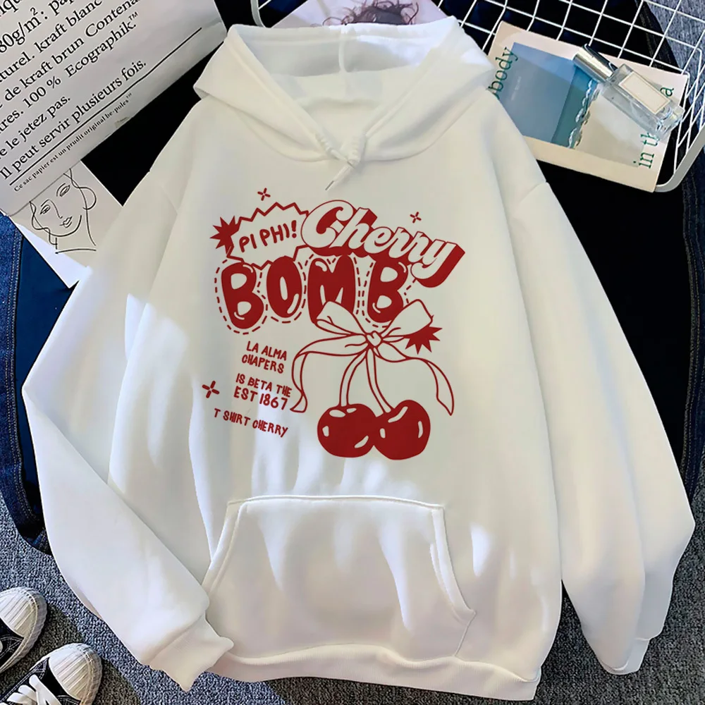 Cherry hoodie funny comic Y2K comfortable manga clothes for teens girl pullover hoddie patterned youthful