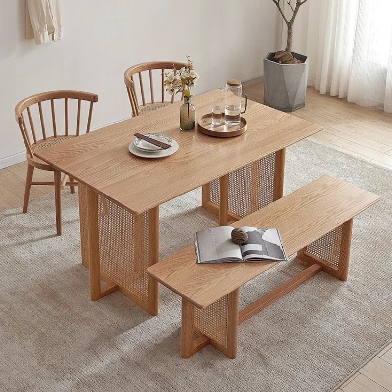 Dining Tables and Chairs Set Oak Simple Small Apartment Rattan Bench One Table Four Chairs Dining Table Small Apartment