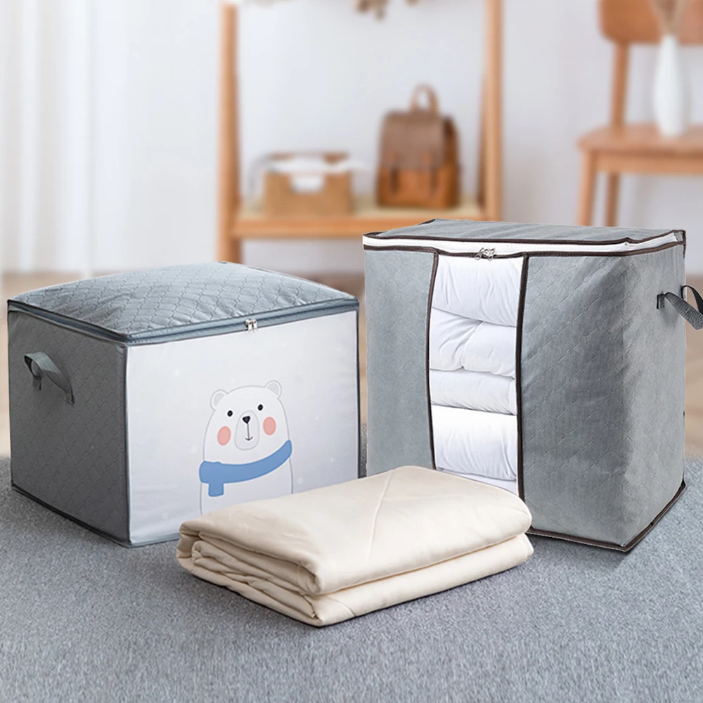 1PC Grey non-woven fabric clothing, cotton quilt storage bag, moisture-proof home storage, thick luggage packing bag