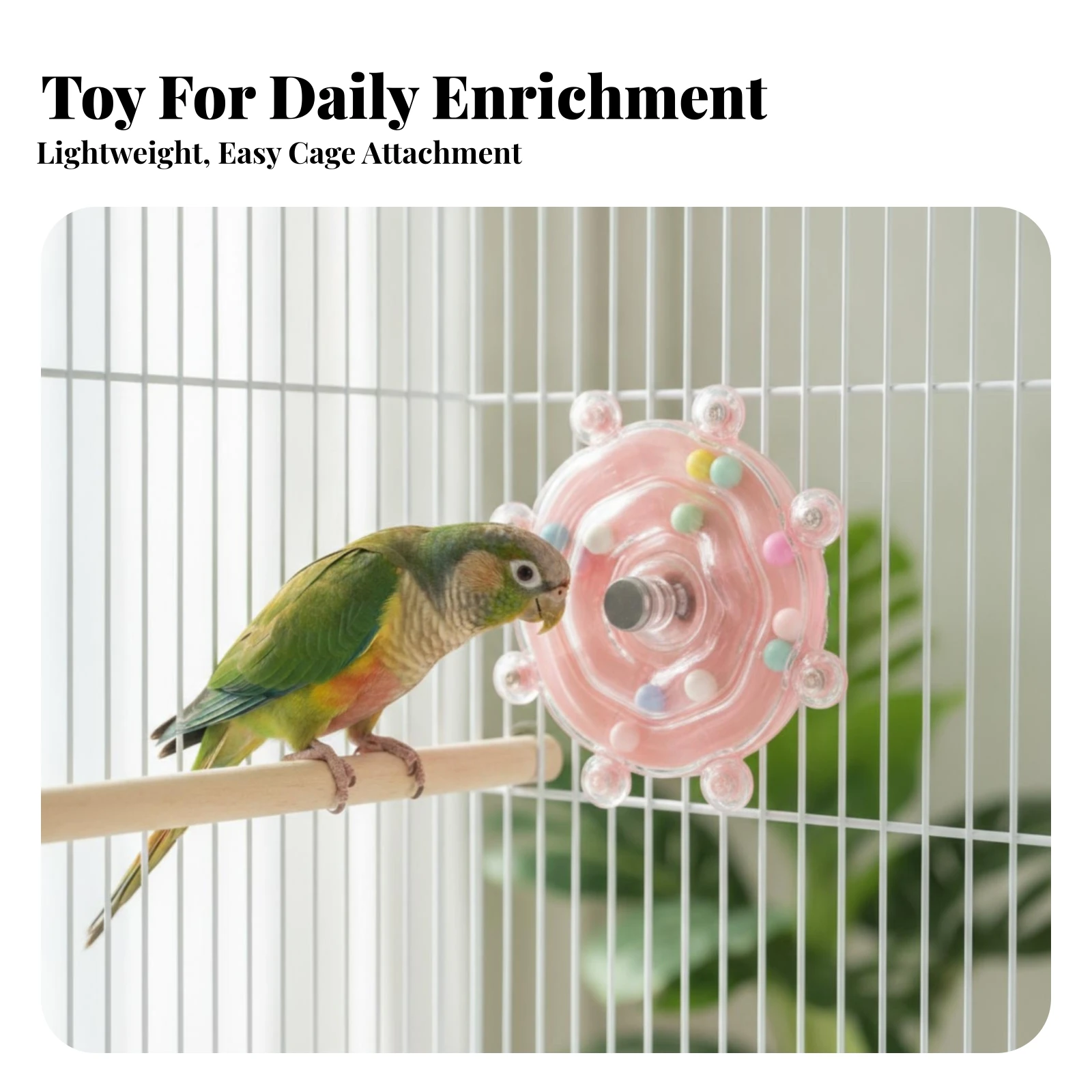 Bird Cage Toy with Beads Chewable Rotating Wheel Toy Cage Accessory with Rotator Enrichment Compact for Parrots