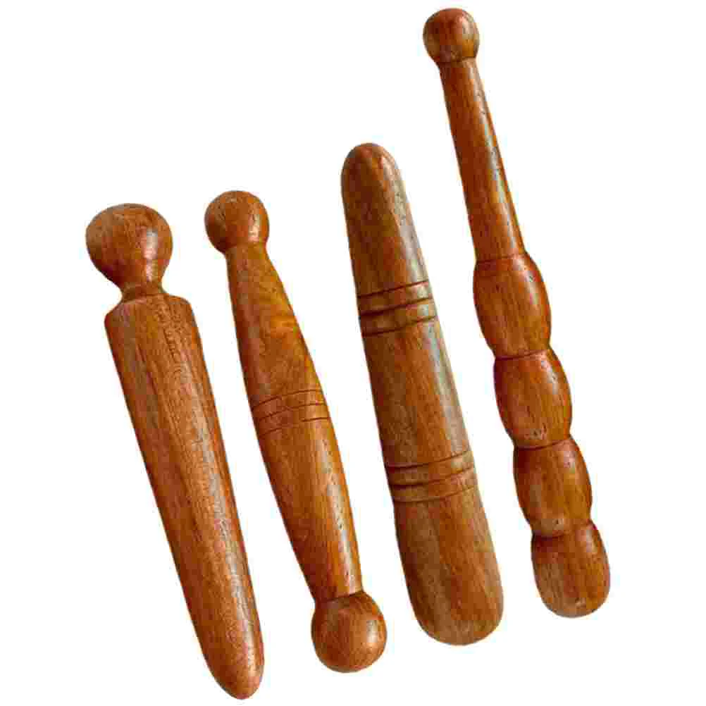 

4 Pcs Massage Stick Foot Body Massager Massagers Red Pear Acupressure for Feet Wooden Rod