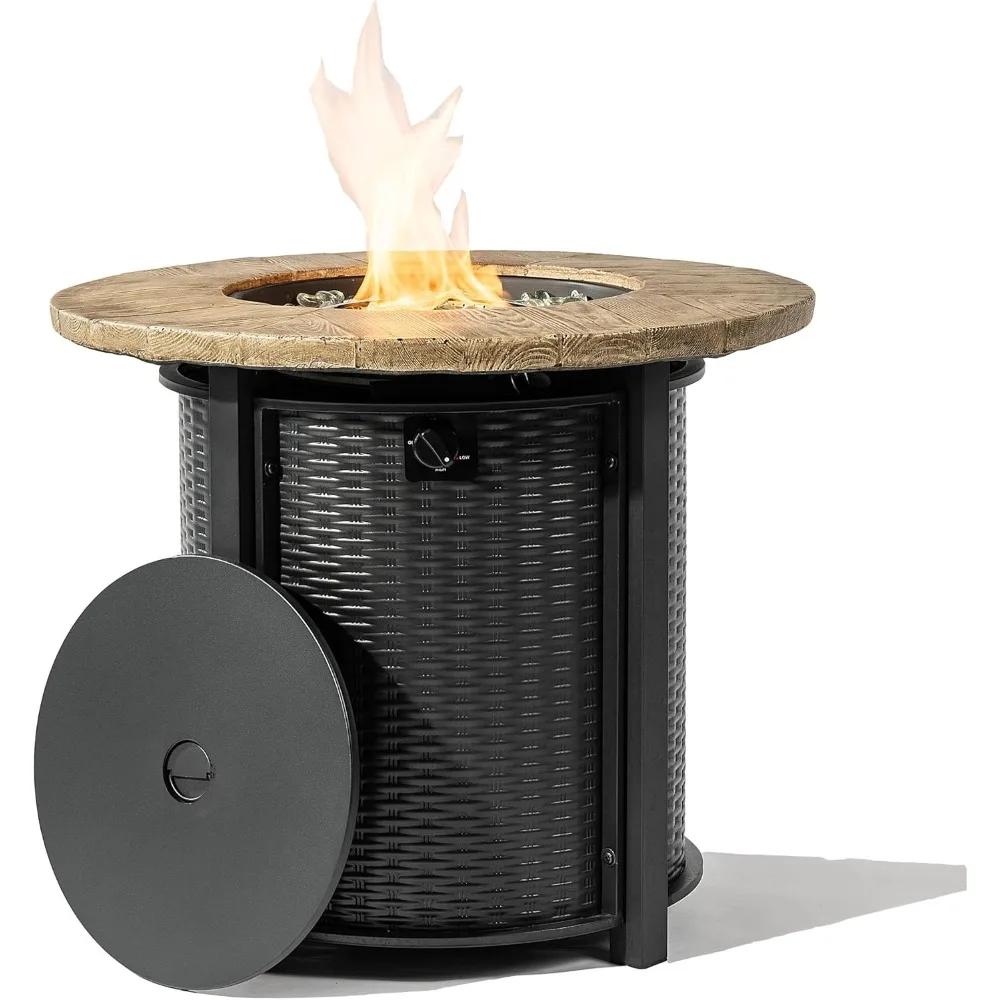 

30'' Concrete Round Gas Fire Pit, 50,000 BTU Steel Outdoor Fire Tables, Fire Table with Lid, Add Warmth & Ambience