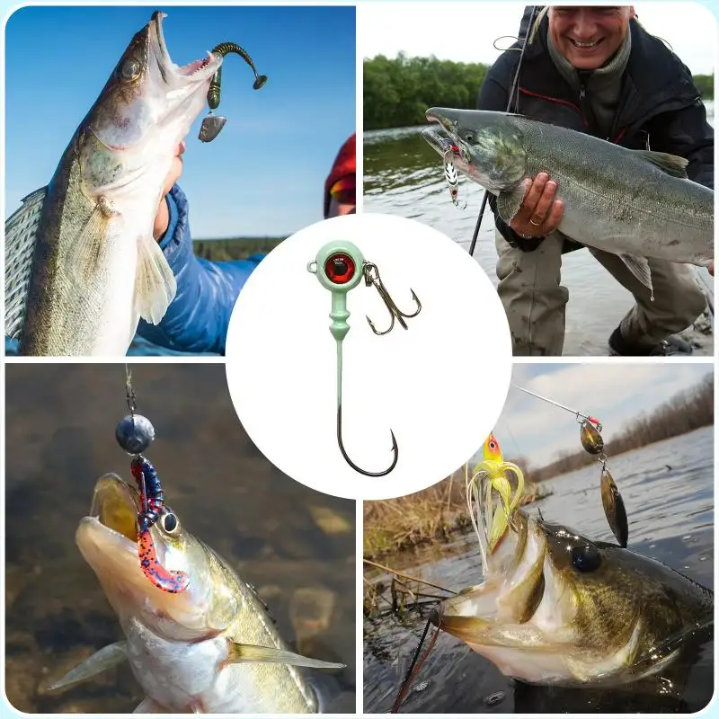 5 Stück leuchtende Jigköpfe mit Dornhaken, langer Schaft, universelles Angelzubehör für Süß- und Salzwasser, geeignet für Barsch, Forelle und Crappie. – Detail 3