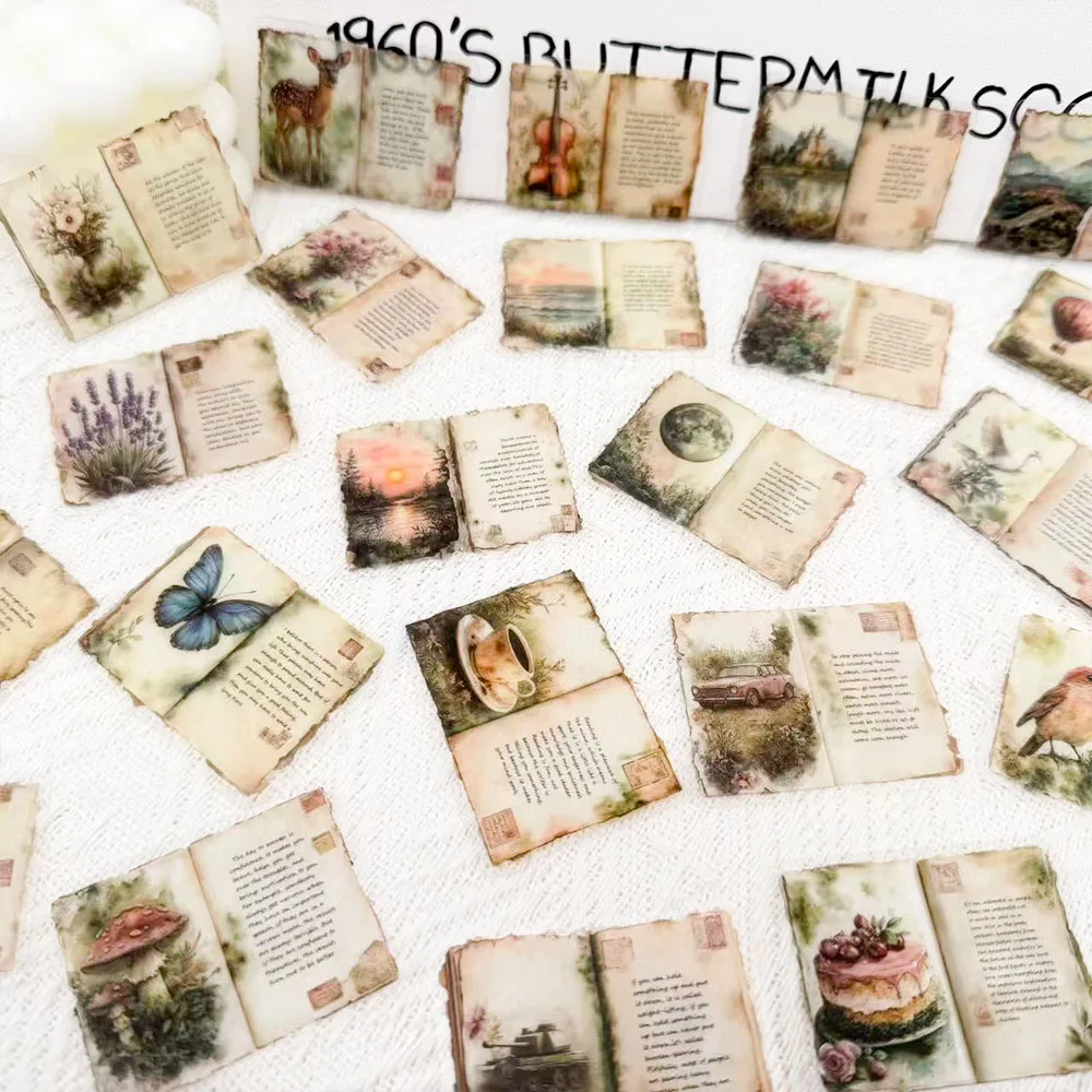 50pcs Retro Watercolor Diary Transparent PET Stickers Decals For Laptop Bottle Scrapbook DIY Aesthetic Stickers Creative Gifts