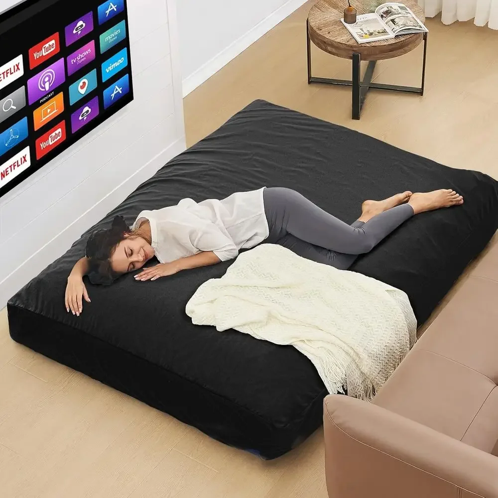 كرسي بين باج قابل للتحويل: سرير أريكة من الألياف الدقيقة للمراهقين - أريكة صغيرة باللون الأسود الكربوني لغرف النوم والمساكن #2