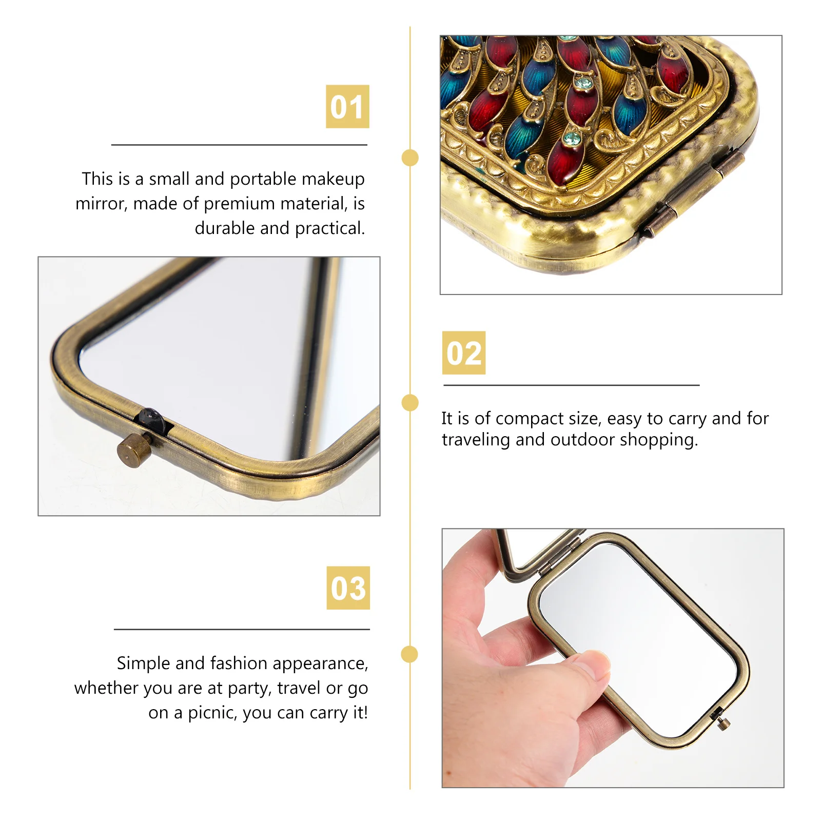 Portable Dual-Sided Metal Makeup Mirror Folding Compact Design Durable Mirror for Travel Outdoors Portable Mirrors