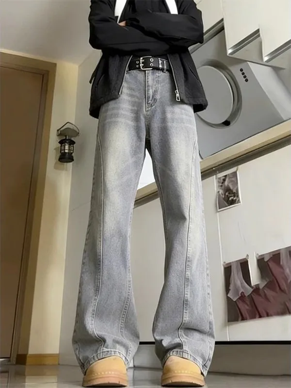 

American Vibe Thickened Fleece Lined Bell Bottom Jeans Men's Winter Straight Leg Jeans Long Leg Effect Slimming Effect