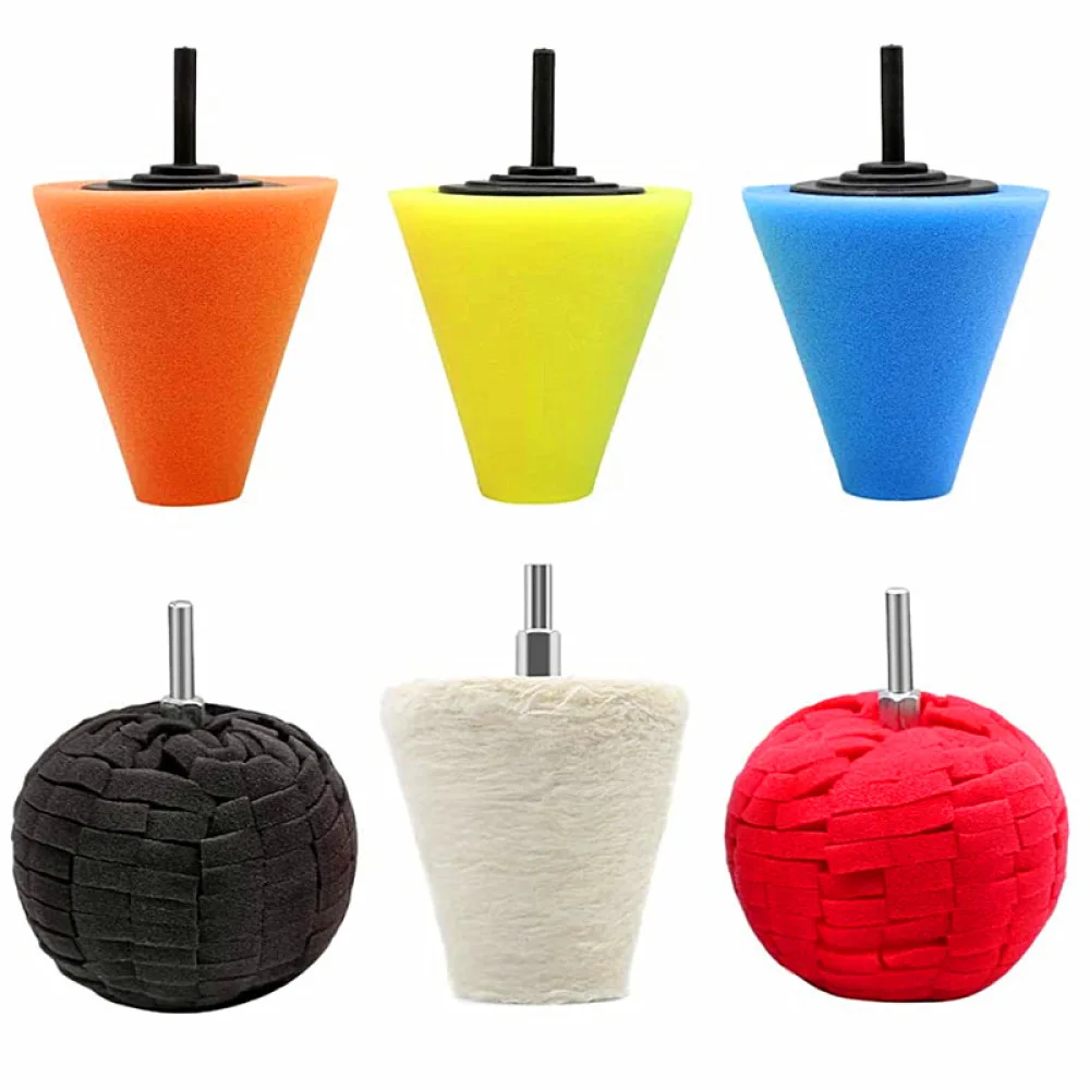 Auto Rim Polishing Sponge Cone For Drill Attachment Car Wheel Buffing Tool Detailing Surface Cleaning Accessory Kit
