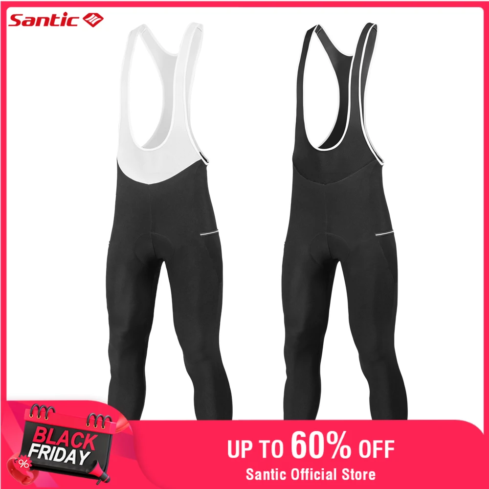 

Santic New Winter Men's Cycling Pants Windproof Keep Warm MTB Bike Pants Sponge Pad Cycling Bib Pants With Pocket KM24C04175