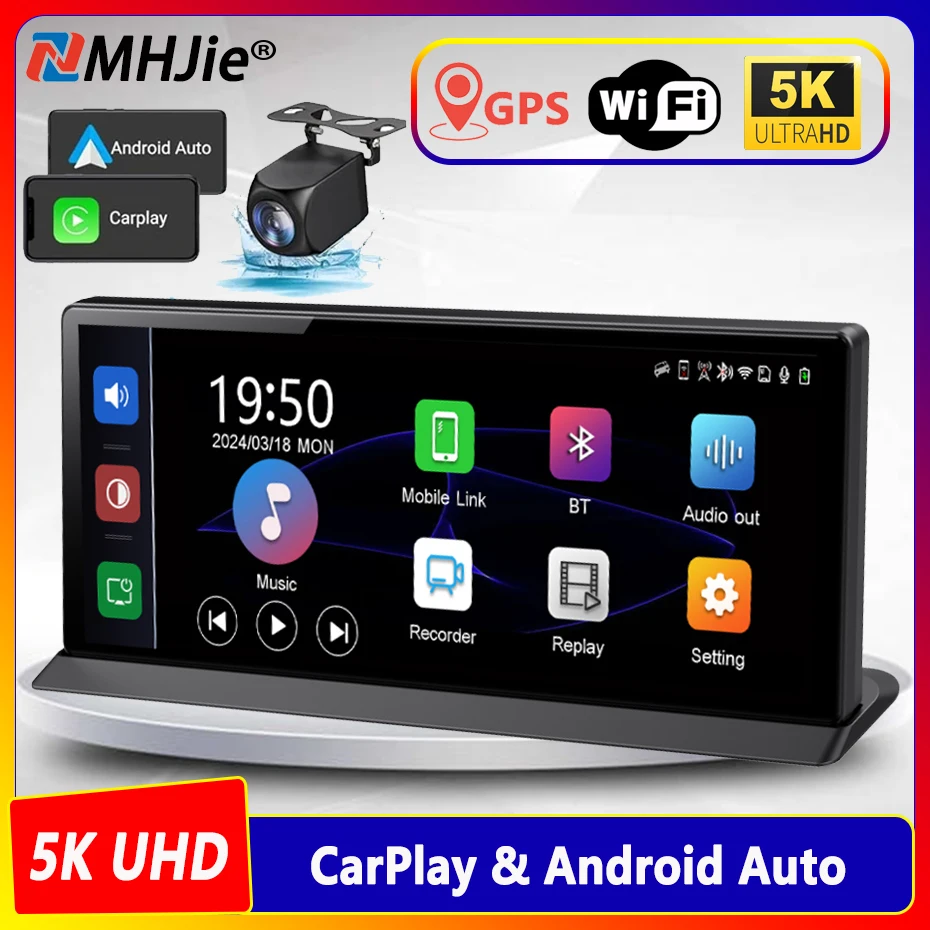

11,3 "WIFI Автомобильный видеорегистратор Carplay Android Auto Видеорегистратор 5K Передняя и 1080P Двойной объектив Задняя камера Голосовое управление BT FM GPS-рекордер